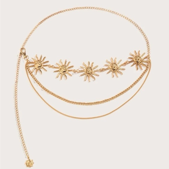 1pc Trendy Western Women Sun Decor Layered Vintage Chain Belt For Dress - Picture 4 of 5